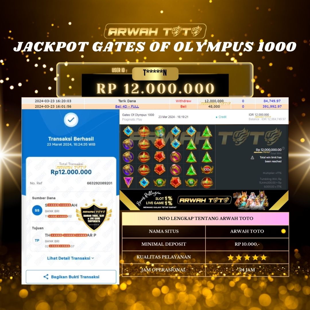 ARWAH TOTO JP DIBAYAR LUNAS Jackpot SLOT GAMES Withdraw Berhasil Rp 12.000.000