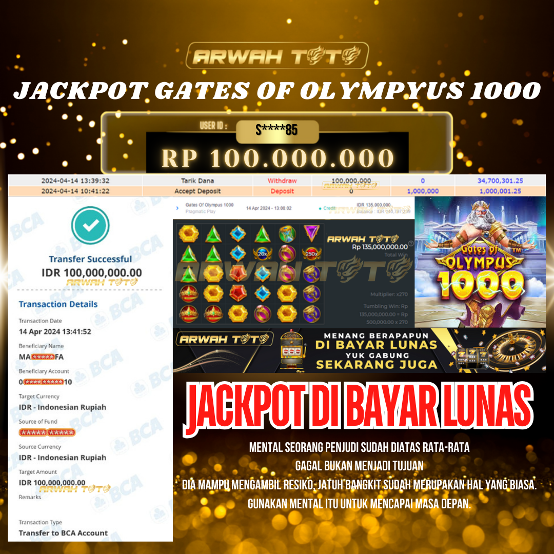 ARWAH TOTO JP DIBAYAR LUNAS Jackpot SLOT GAMES Withdraw Berhasil Rp 100.000.000