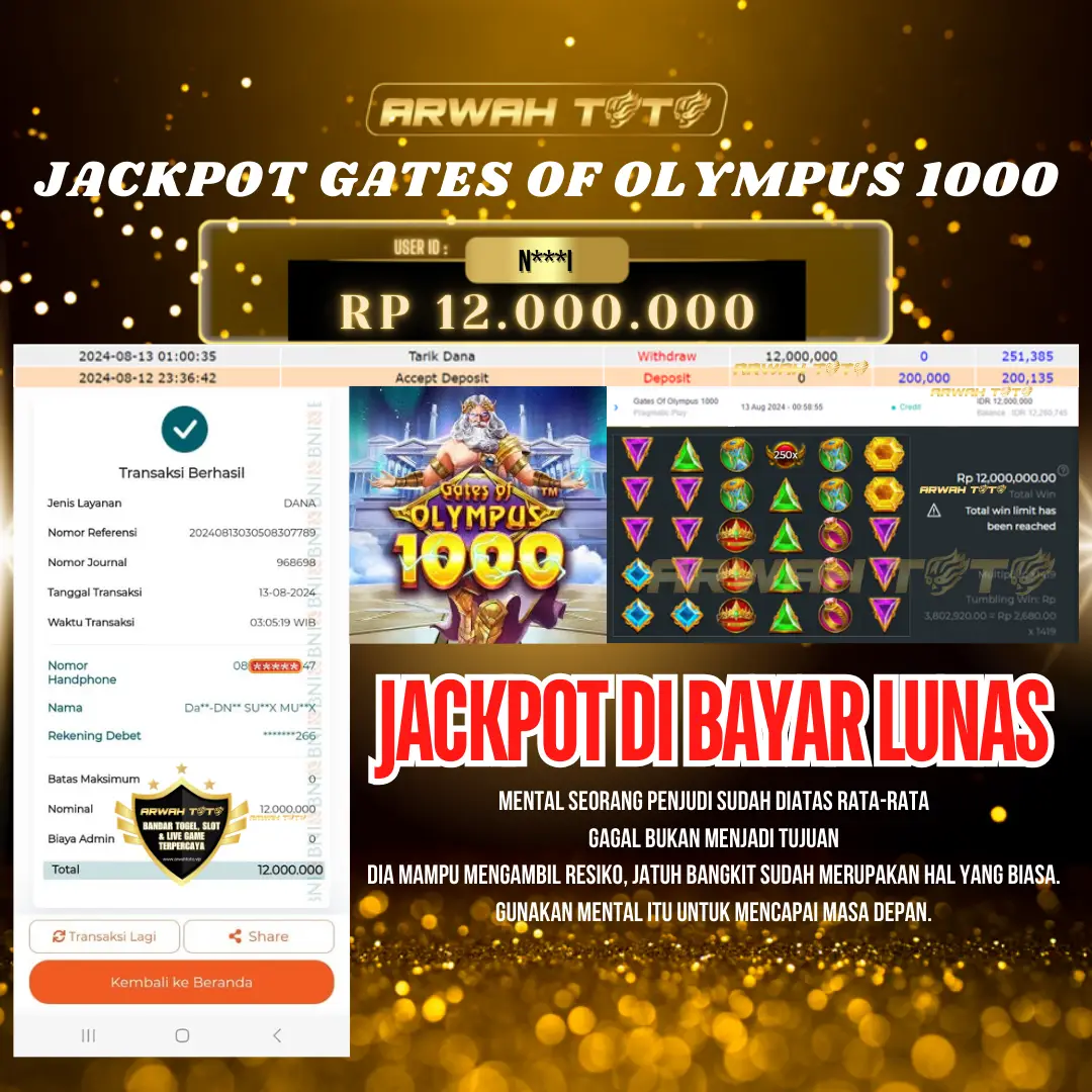 ARWAH TOTO JP DIBAYAR LUNAS Jackpot SLOT GAMES Withdraw Berhasil Rp 12.000.000