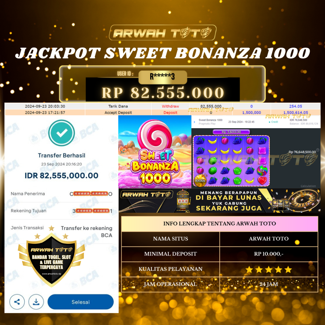 ARWAH TOTO JP DIBAYAR LUNAS Jackpot SLOT GAMES Withdraw Berhasil Rp 82.555.000