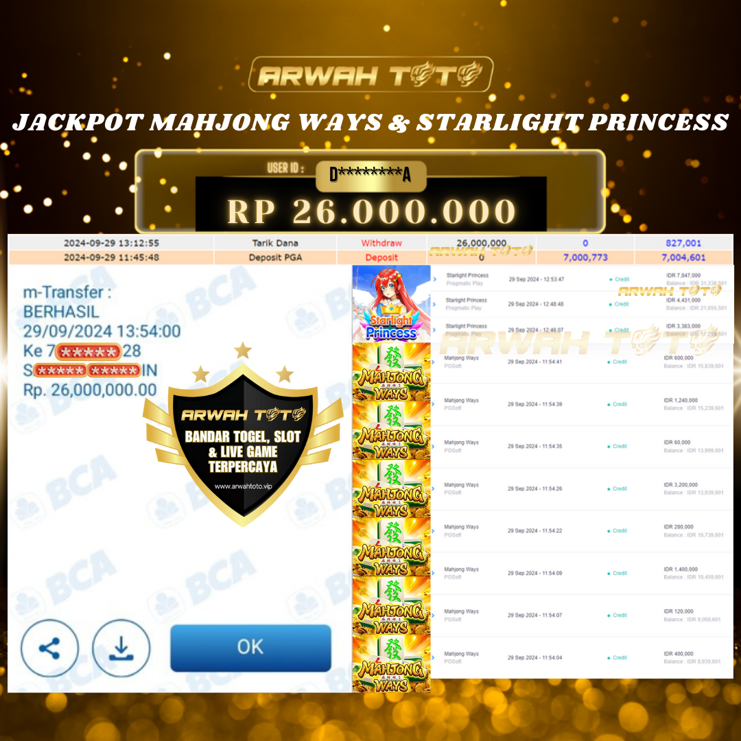 ARWAH TOTO JP DIBAYAR LUNAS Jackpot SLOT GAMES Withdraw Berhasil Rp 26.000.000